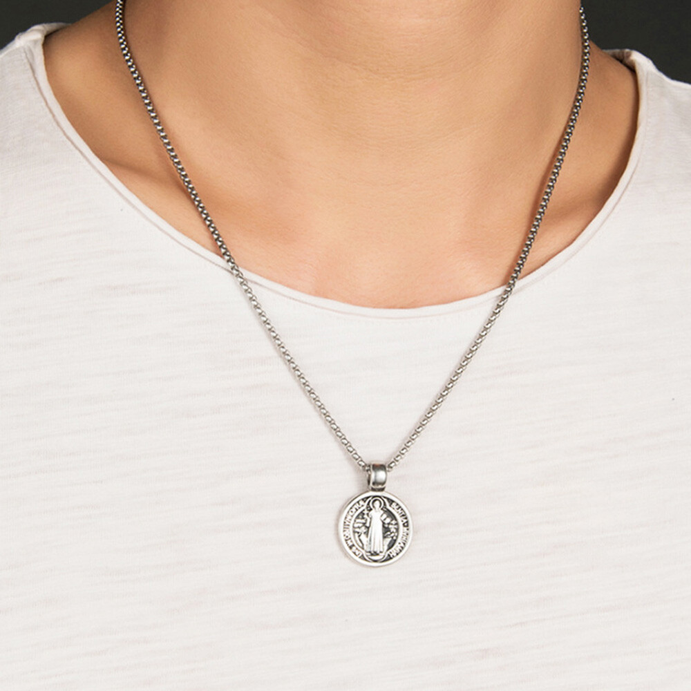 Saint St Benedict Medal Crucifix Cross Exorcism Stainless Steel Necklace Pendant