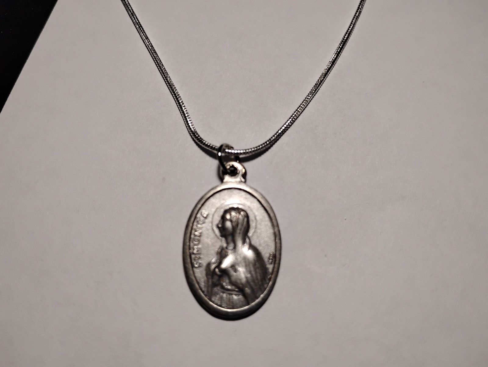 St Monica Pray for Us medal pendant necklace 925 sterling silver chain 20″ +CARD