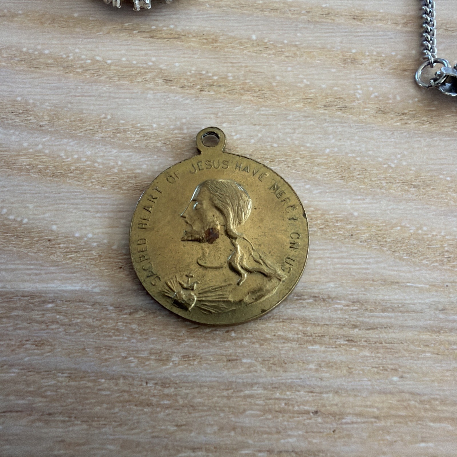 Vintage Our Lady of Fatima Catholic Medal Pendant Charm Silver Tone & Gold Tone