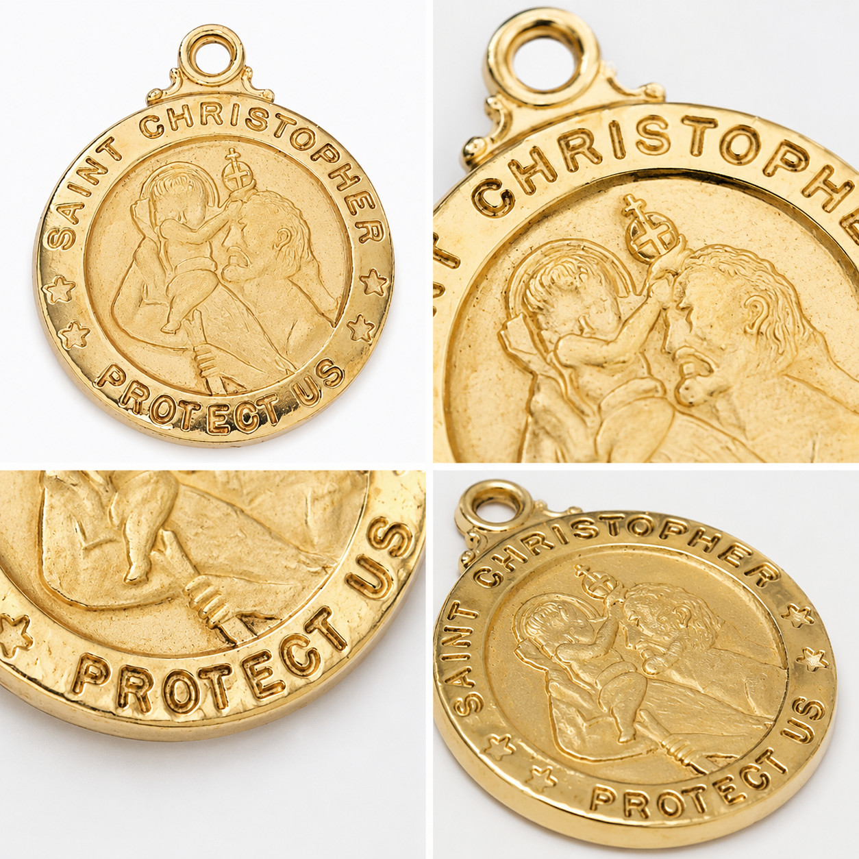 Gold Plated Sterling Silver St. Christopher Protect Us Medal w/ 20″ Chain
