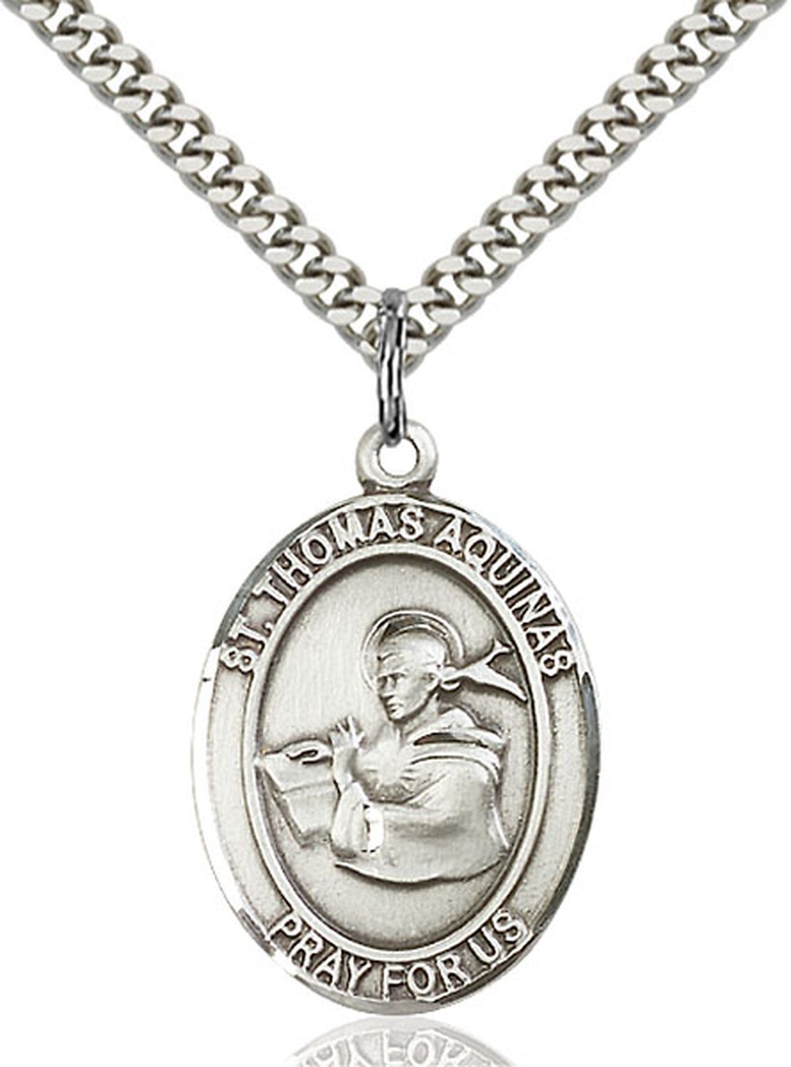 Sterling Silver St Saint Thomas Aquinas Medal Pendant Necklace 24” Chain