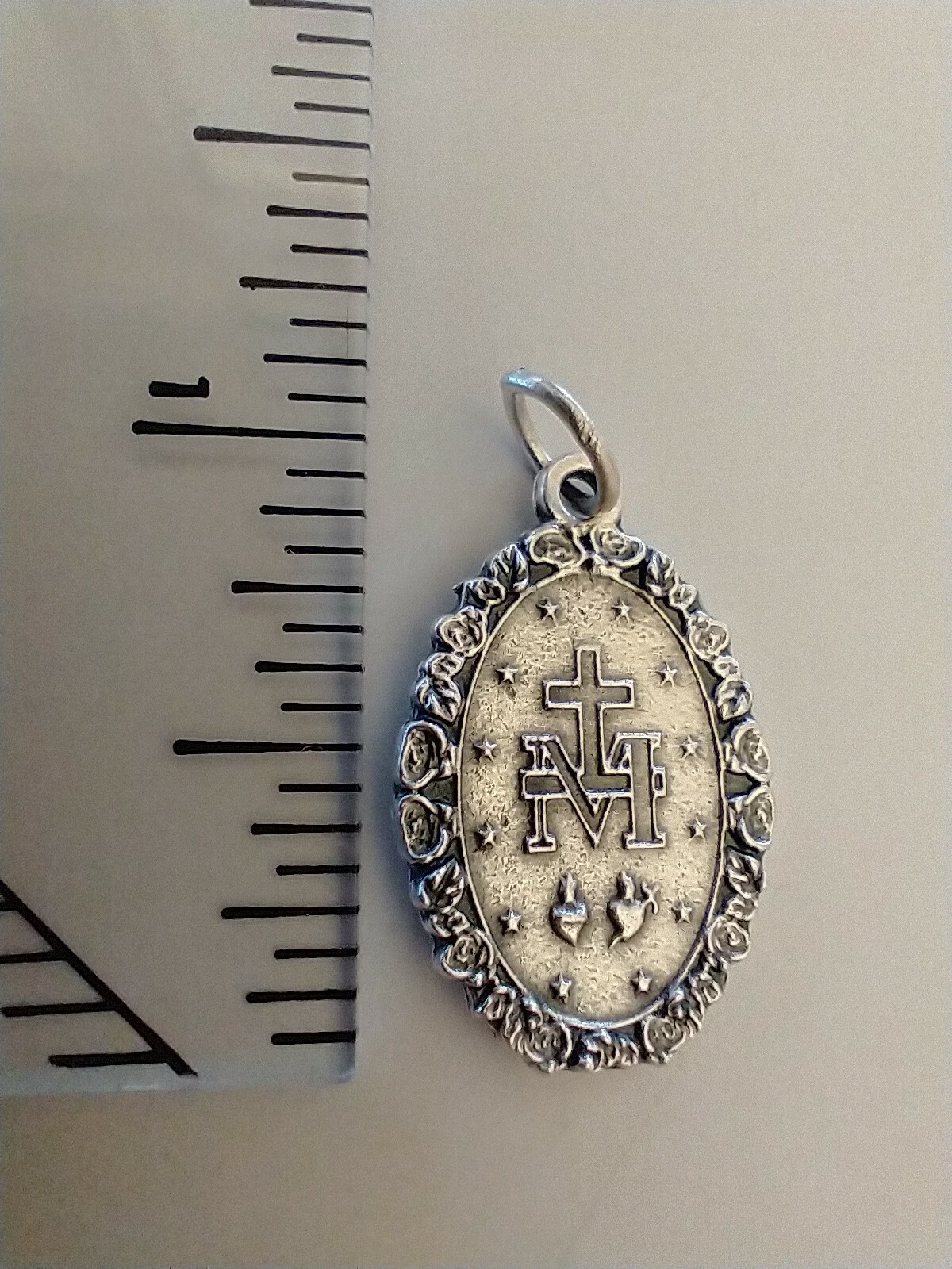 Catholic Silver Tone Miraculous Medal Rose Border Latin 1″