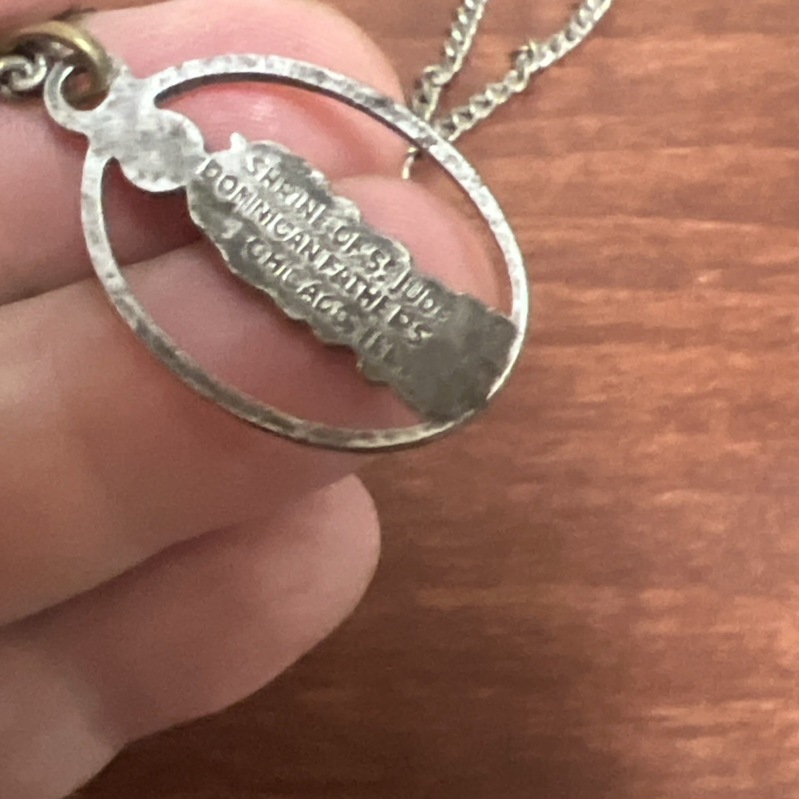 VTG Catholic medal pendant St Jude + necklace Silver Plated Brass