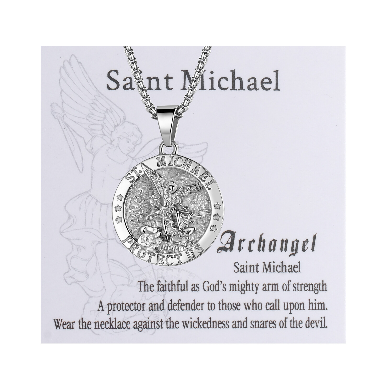Men Catholic Christian Saint St Michael Medal Medallion Pendant Necklace Protect