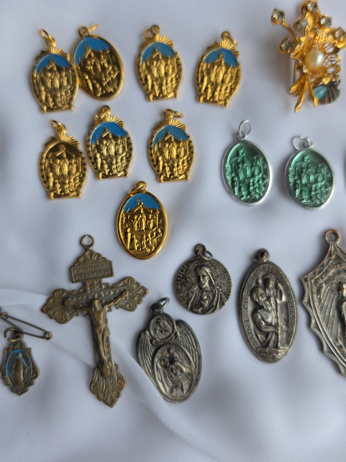 Catholic Religious Medal Lot Of 23, Ring, Brooches