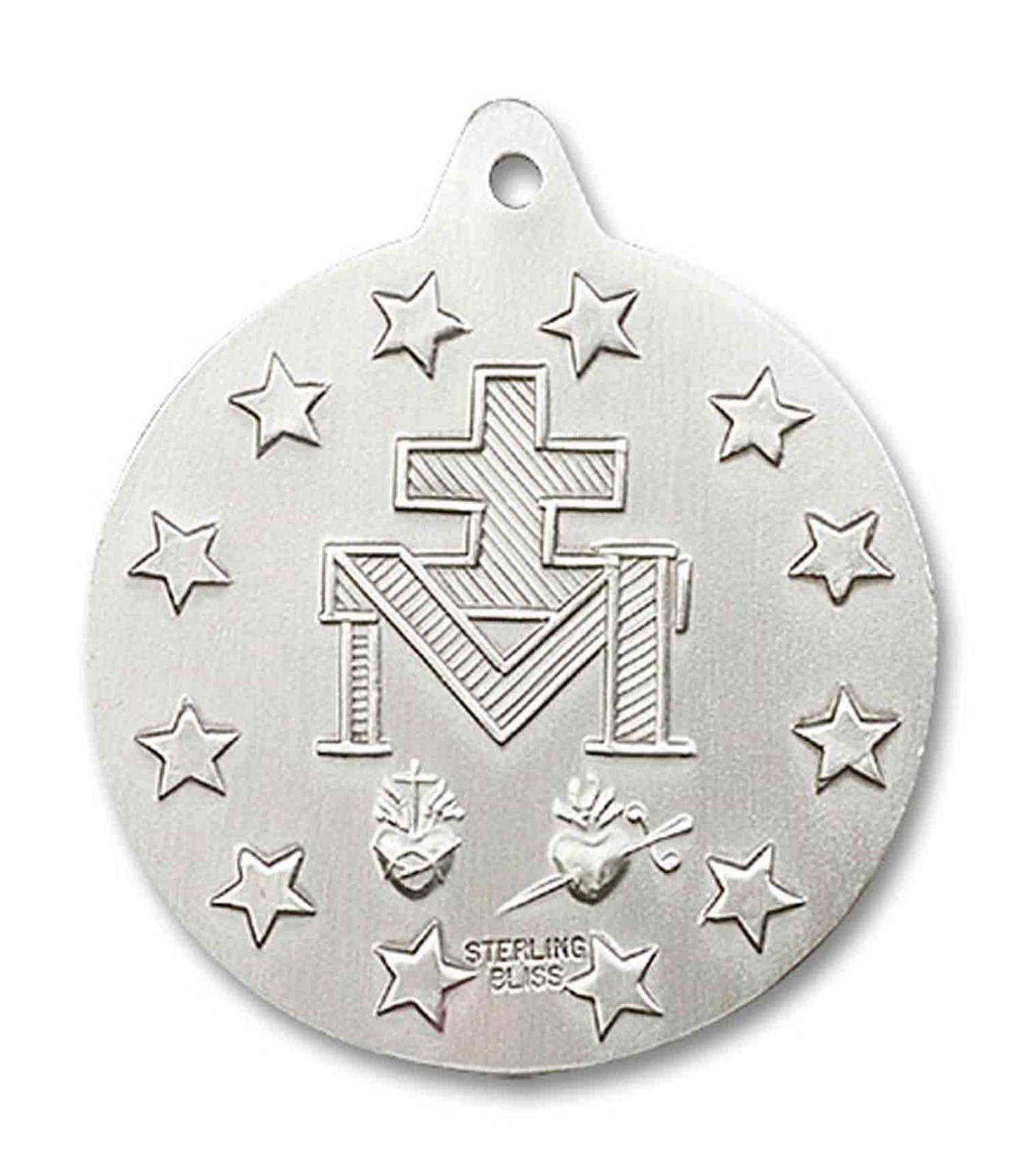 Large Sterling Silver Miraculous Mary Catholic Medal Pendant Necklace 24″ Chain