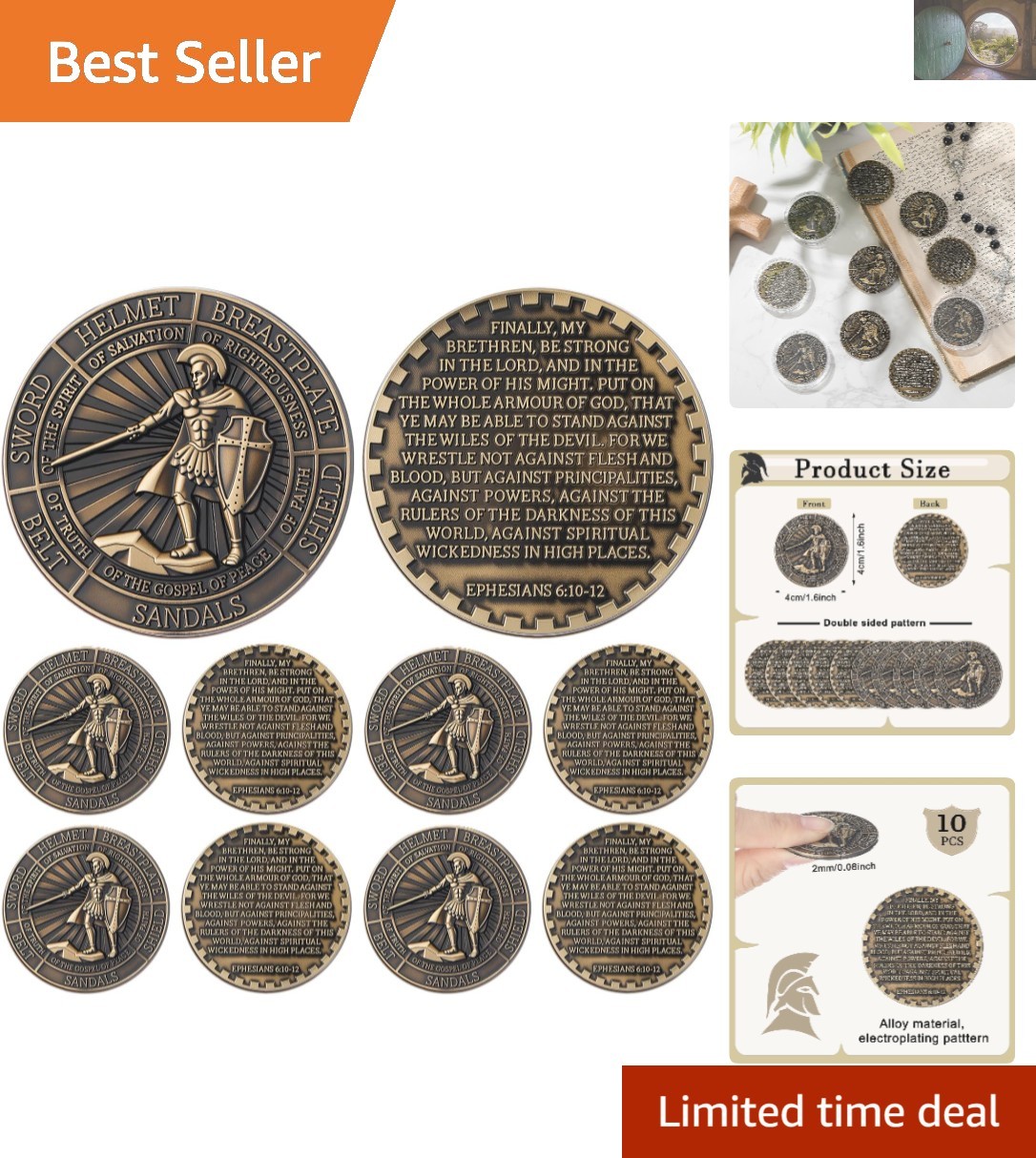Distinctive 10 Pcs Armor of God Coins – Perfect for Churches and Gifting