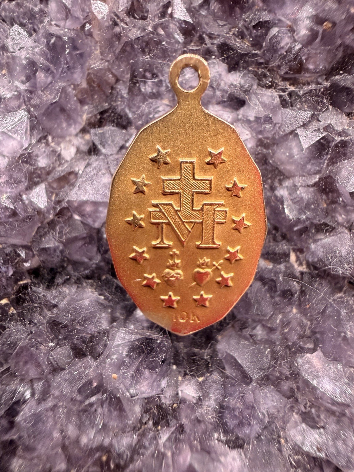 Vintage 10K Yellow Gold Miraculous Medal Pendant Mary Blessed Mother Charm 2.55g