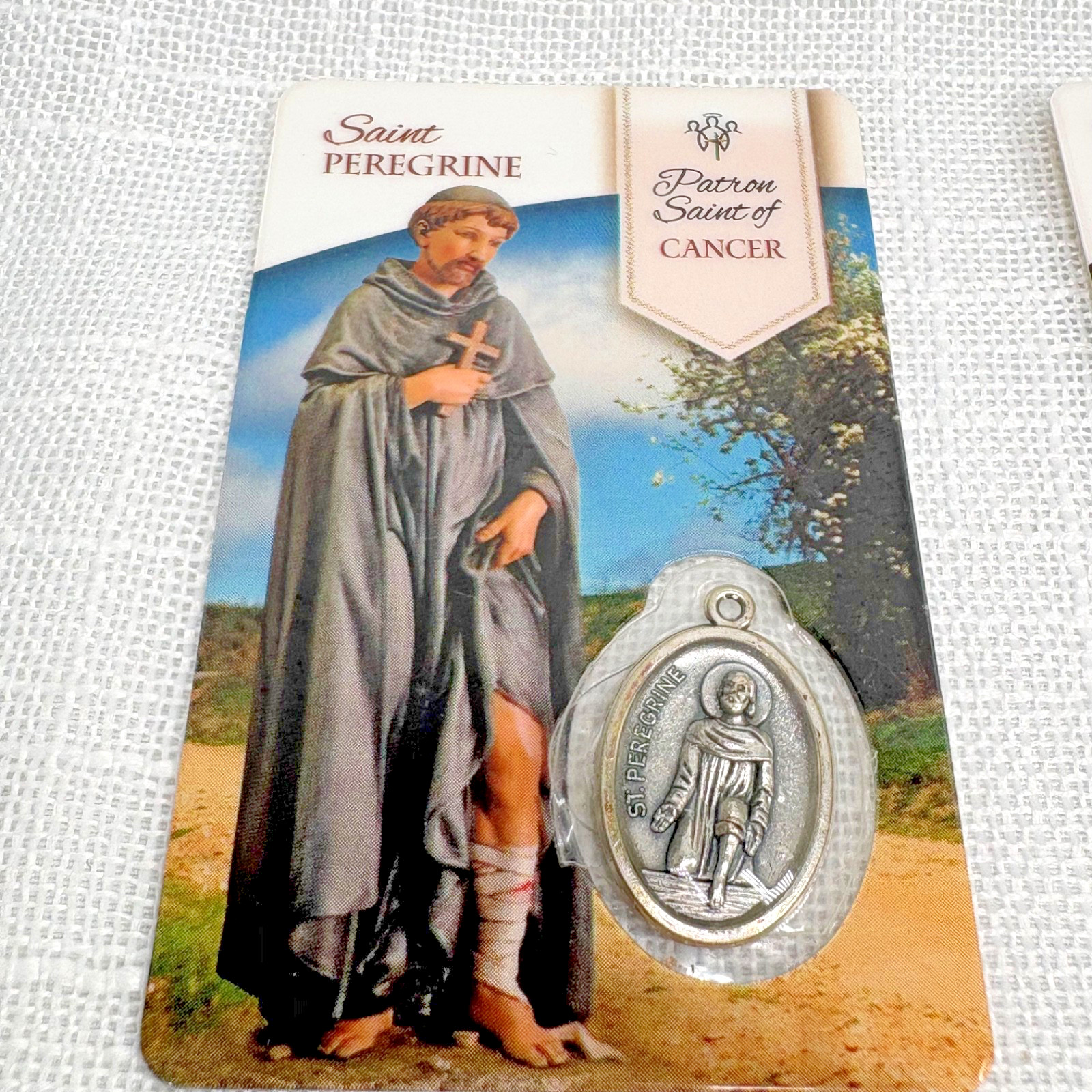 St Peregrine St Agatha Coin Laminated Prayer Card Medal Silver Charm Cancer 3pk