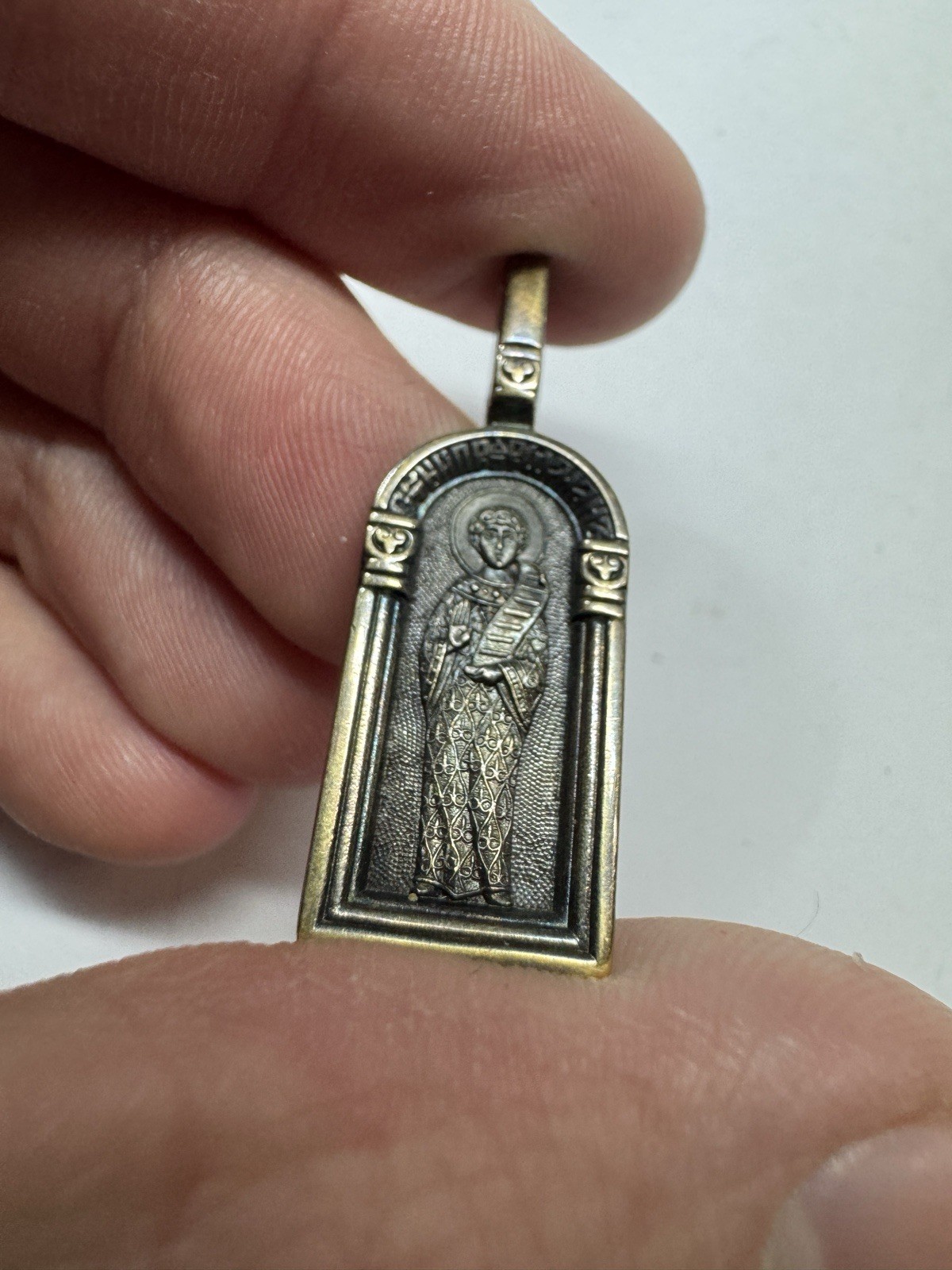 Orthodox Pendant Saint Romanos the Melodist & Guardian Angel 925 Silver 5.91g