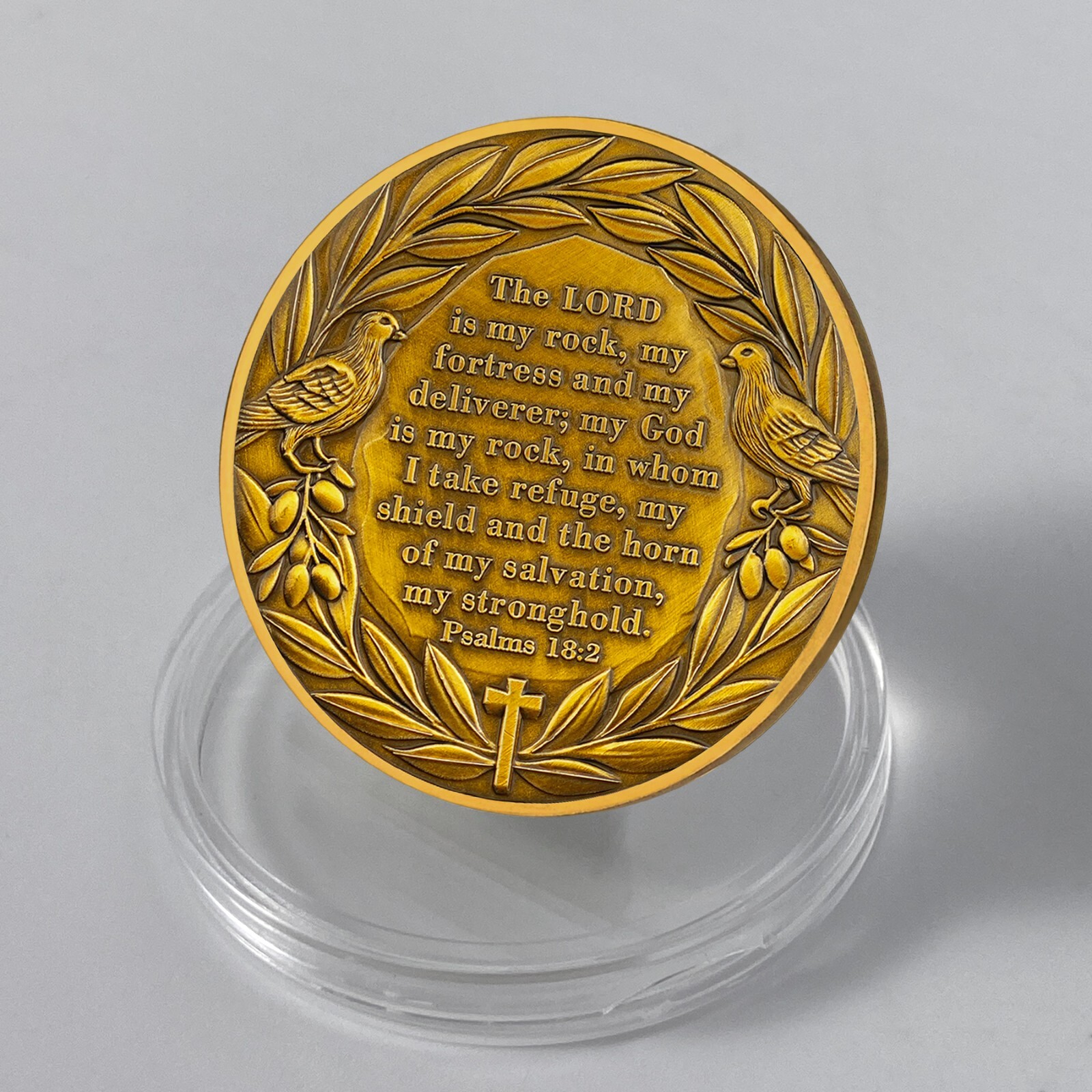 Inspirational “The Lord Is My Rock” Christian Challenge Coins – Psalm 18:2 Verse