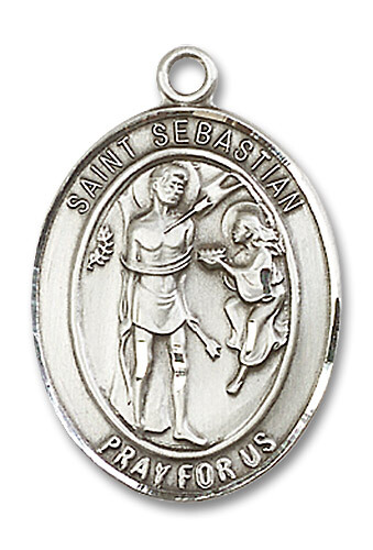Sterling Silver St Sebastian Medal Pendant Necklace 24” Chain On Prayer Card