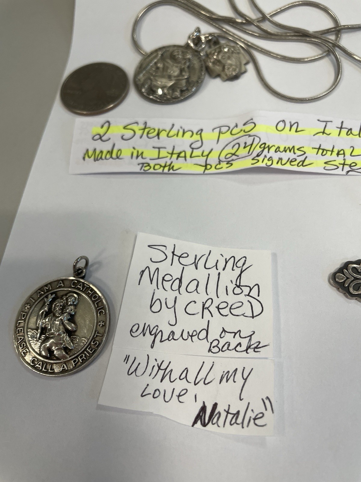 STERLING SILVER RELIGIOUS ITEMS VINTAGE CHAPEL, CREED, ALE(PANDORA?),DIFF.SAINTS