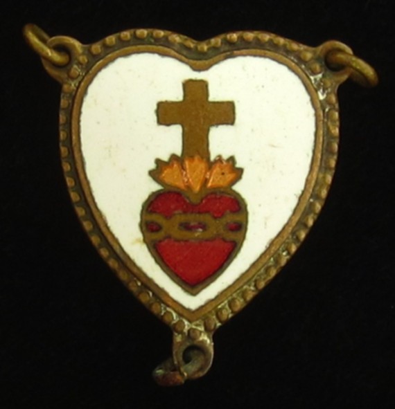Vintage Rosary Center White Red Color Enemal