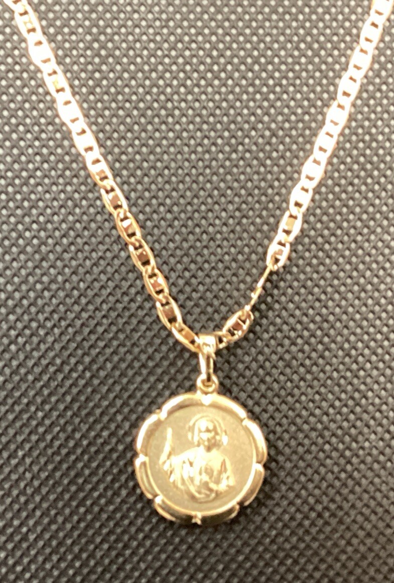 14K Gold Plated Medal And Chain Of Guadalupe And St Jude 3D. Necklace San Judas