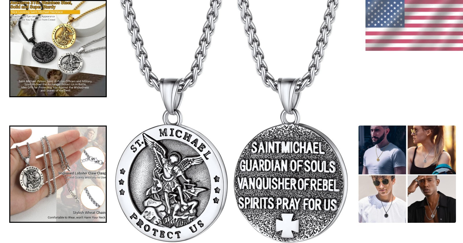 Elegant Saint Michael Medal Necklace for Men – 316L Steel, Adjustable 22-24″