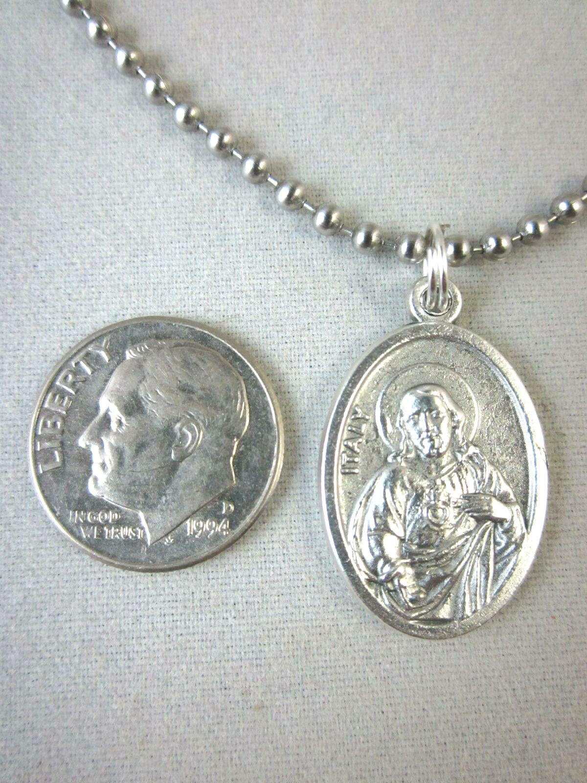 Sacred Heart of Jesus Medal Italy Pendant Necklace 24″ Stainless Ball Chain
