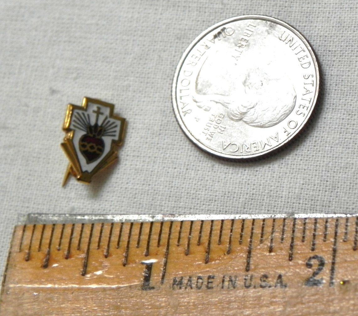 Sacred Heart of Jesus enamel lapel pin Cross Shield shape Unknown Vintage