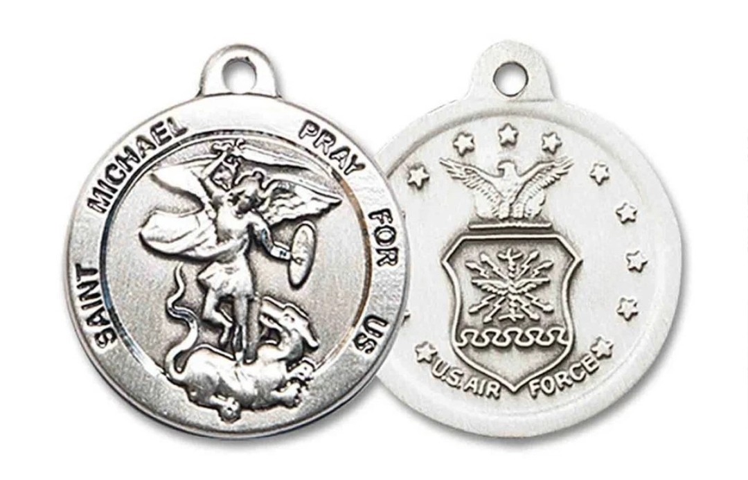 Pewter Saint Michael Air Force Catholic Medal Pendant Necklace 18″ Chain GiftBox