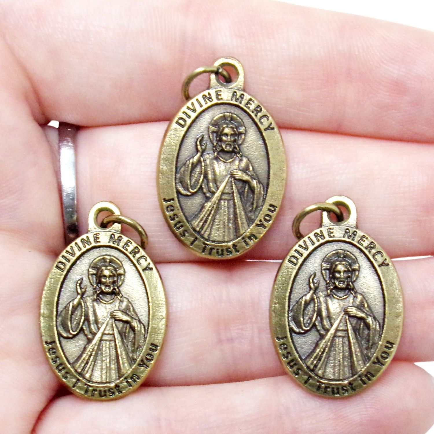 Divine Mercy St Faustina Bronze Tone Medals for Rosary Parts and Jewelry 1 In