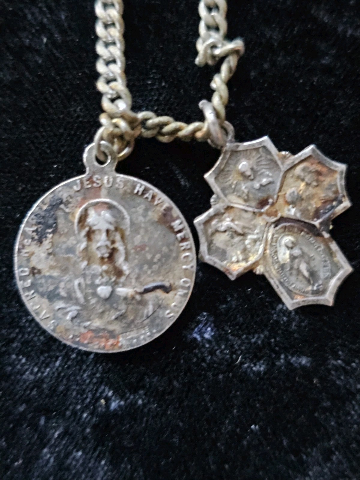 Vtg Sterling Silver .925 Catholic 4Way Protection Cross Pendant St Jude On Chain
