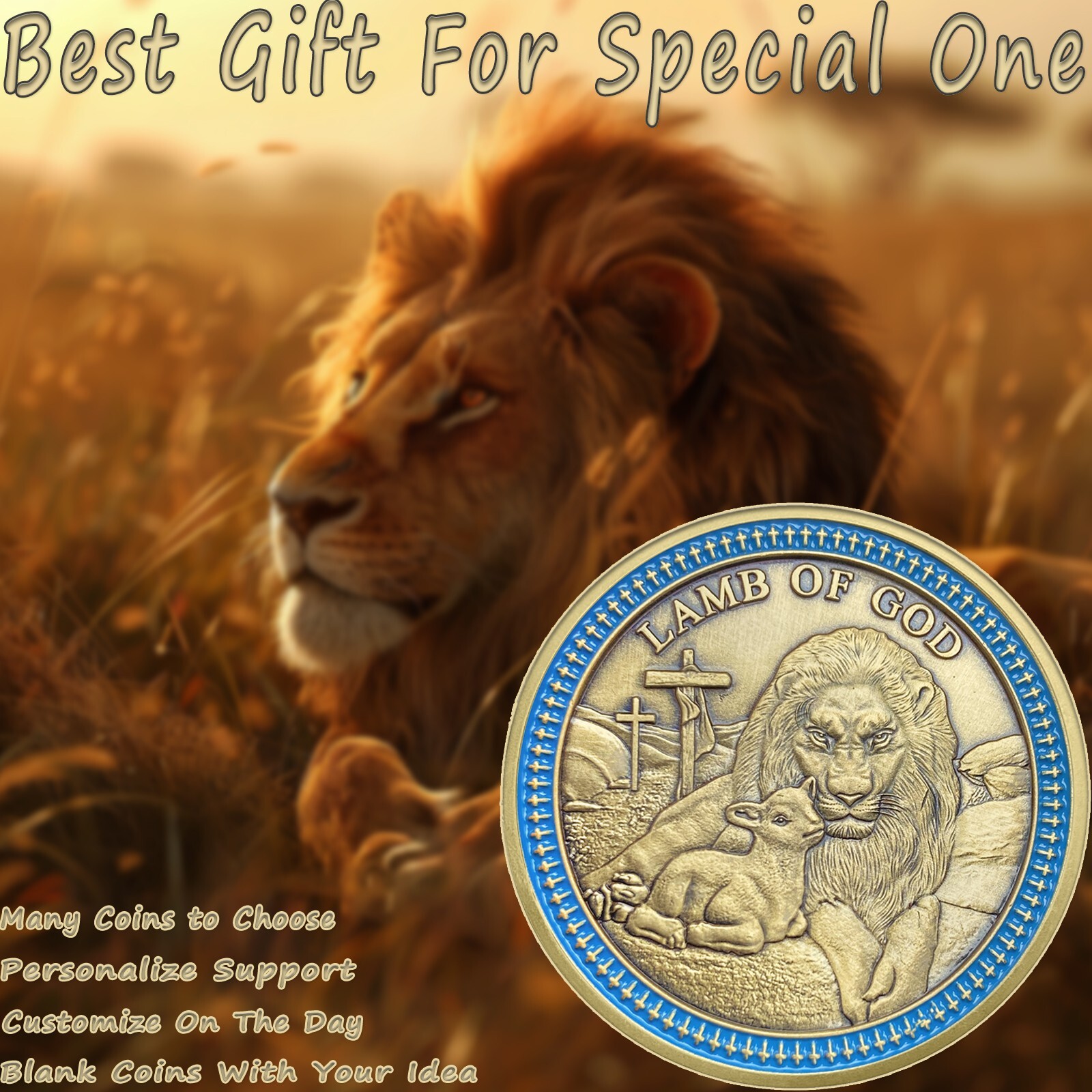 5pcs Lion Of Judah Challenge Coin Inspirational Christian John 1:29 Verse Token