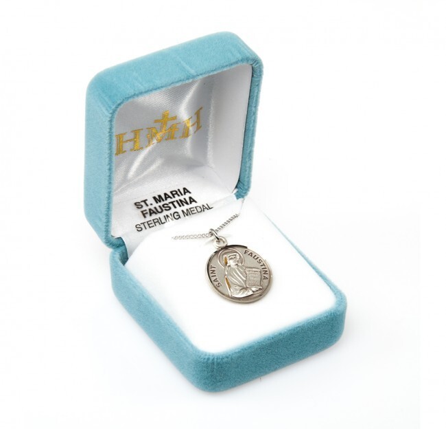 St. Maria Faustina Sterling Silver Round 0.9″ Medal, Gift Box, 18″ Chn, US Made
