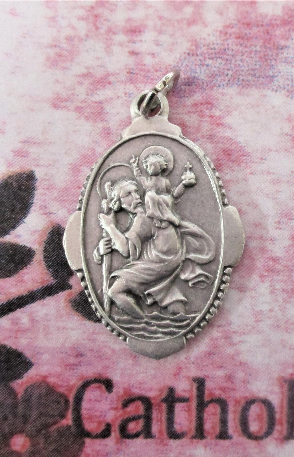 Saint Christopher – In Case of an Accident … Ox Silver Tone Italian 1″ Medal