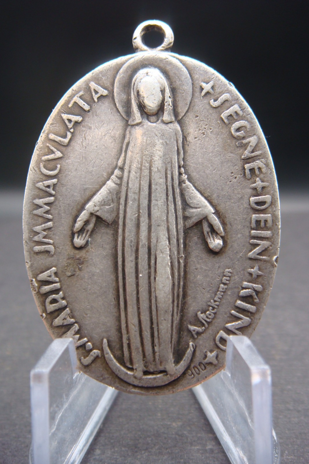 Vintage Swiss 900 Silver Religious Medal Sacred Heart Virgin Mary A Stockmann