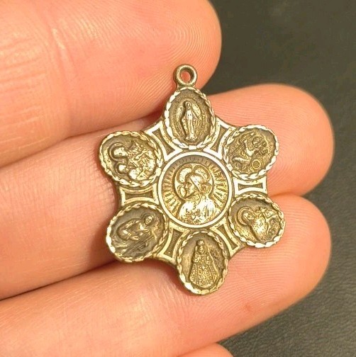 5.8 Gr HVH Vintage Multi Saint Medal Sterling Silver 925 Religious Holy Charm