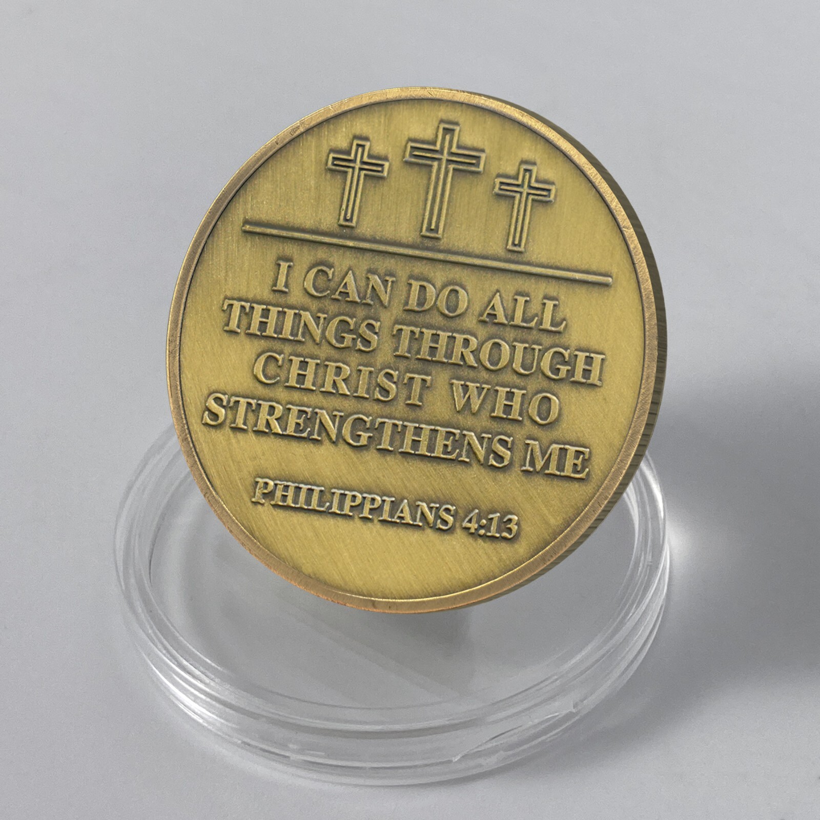 Religious Challenge Coin Philippians 4:13 Verse Christian Cross Faith Souvenir