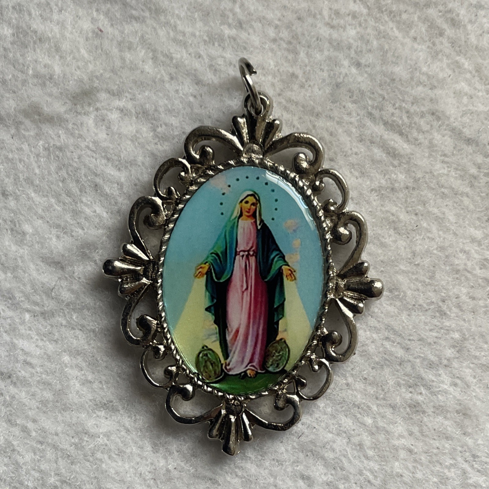 Our Lady Of The Miraculous Medal | Medal Pendant Charm | Silver Tone