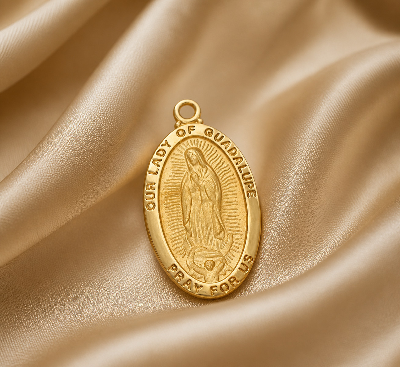 Gold Plated Sterling Silver Our Lady of Guadalupe Medal Oval Pendant Necklace