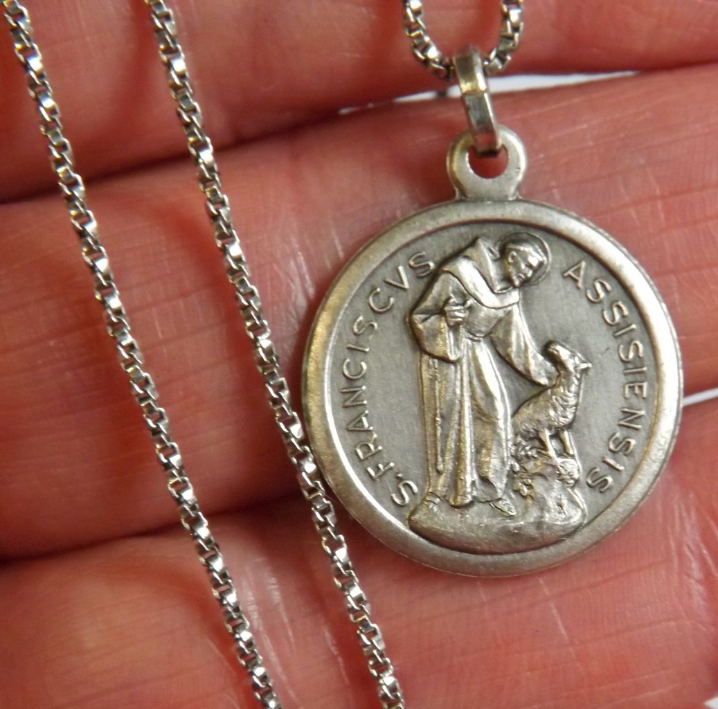 Sterling Saint Francis of Assisi patron of nature animals pendant medal necklace