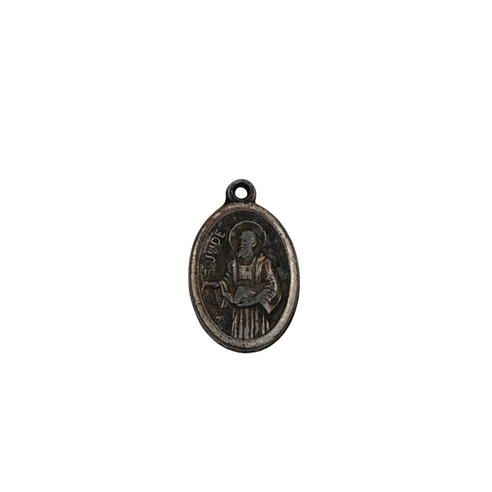 Vintage Sterling Silver 1″ St. Jude Religious Medal Pendant Made in Italy Oval