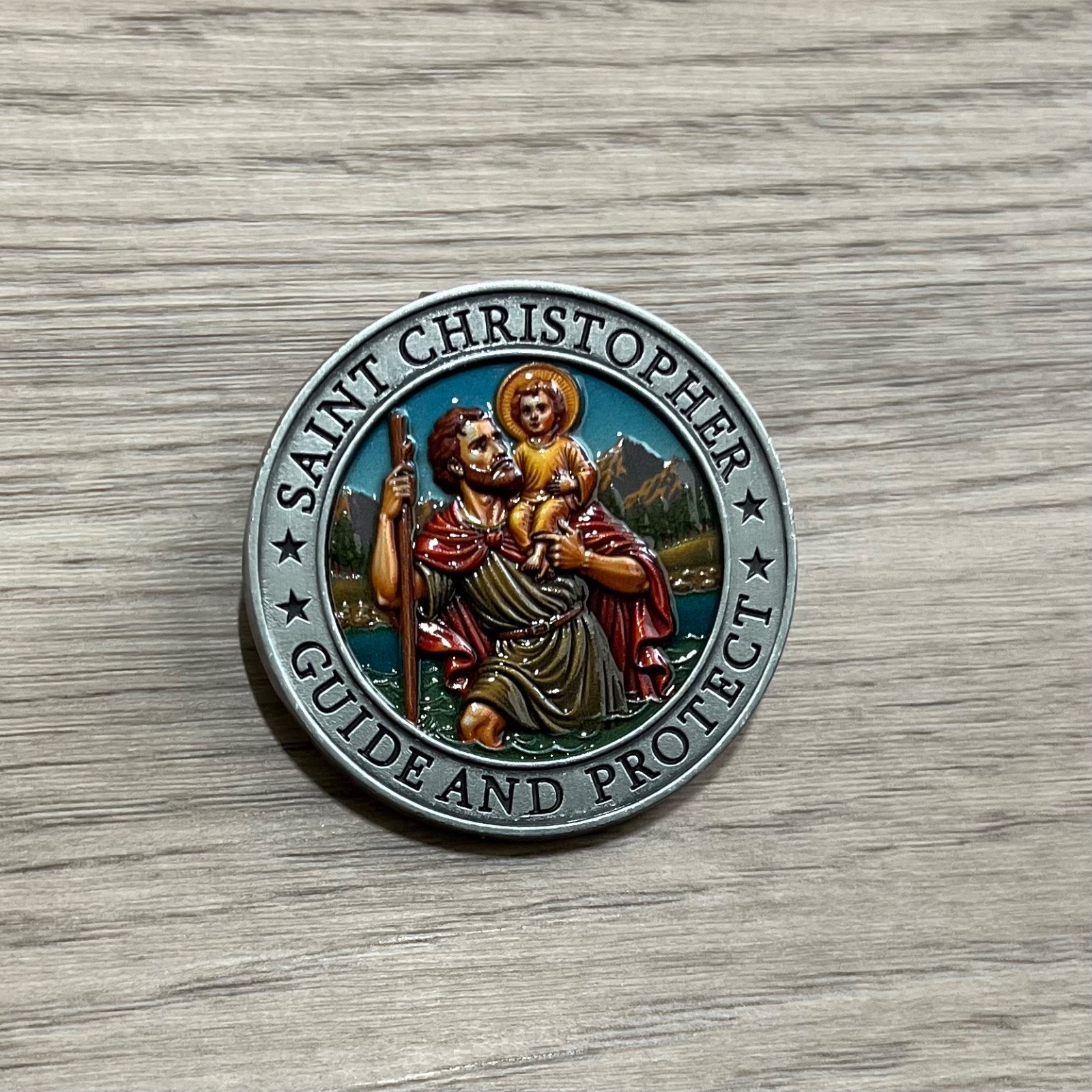 St Christopher Auto Visor Clip Medal + Card Car Protection Medalla San Cristobal