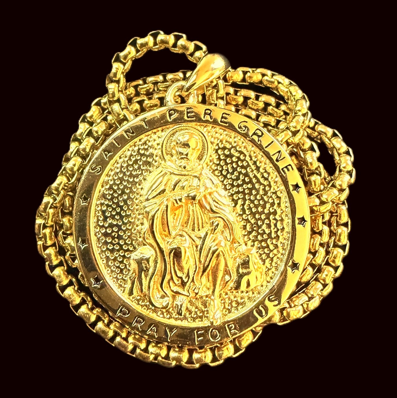 Gold Plated 925 Sterling Silver Saint Peregrine Patron of Cancer Medal Necklace