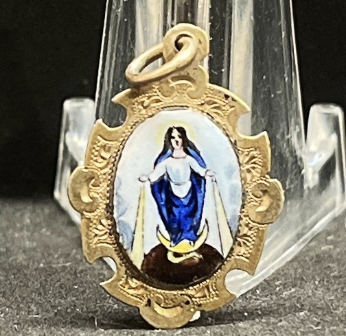 France 1900 antique Miraculous Virgin Mary enameled and silver pendant delicate!