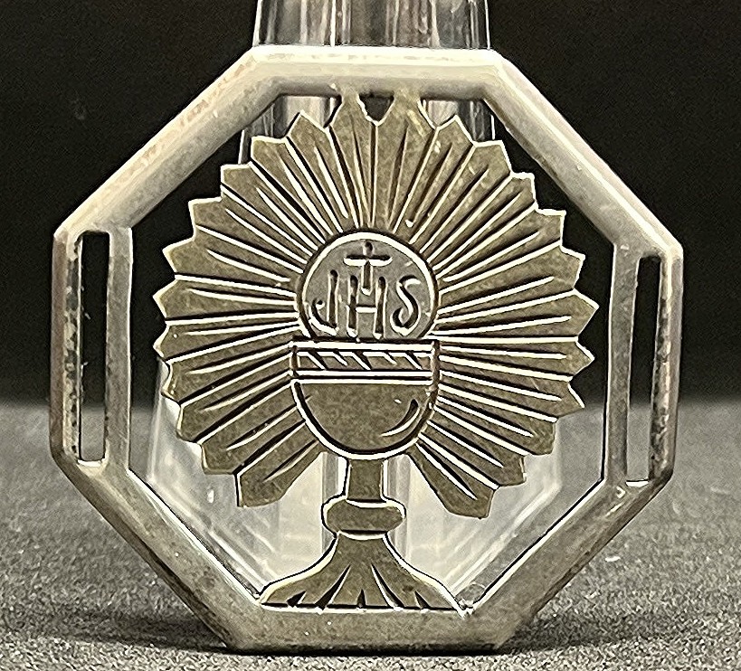 Old Beautiful silver 900 applique or plaque Chalice inscription IHS Christogram