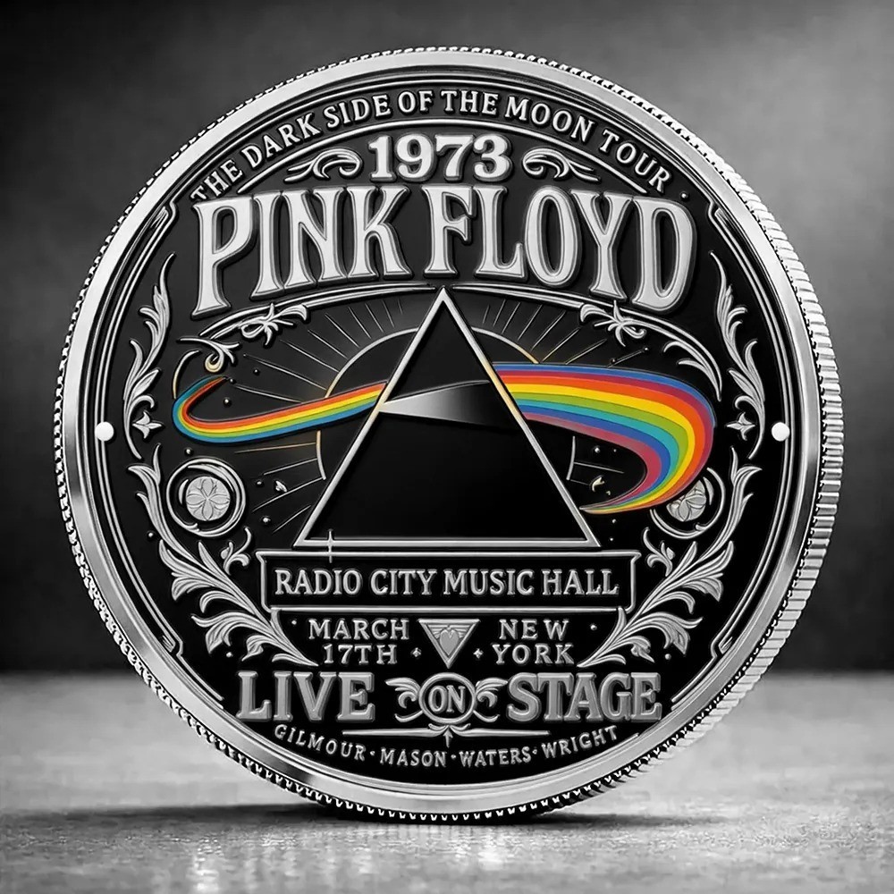 Pink Floyd Dark Side of the Moon Coin Prism Logo Rock Band Commemorative Coin