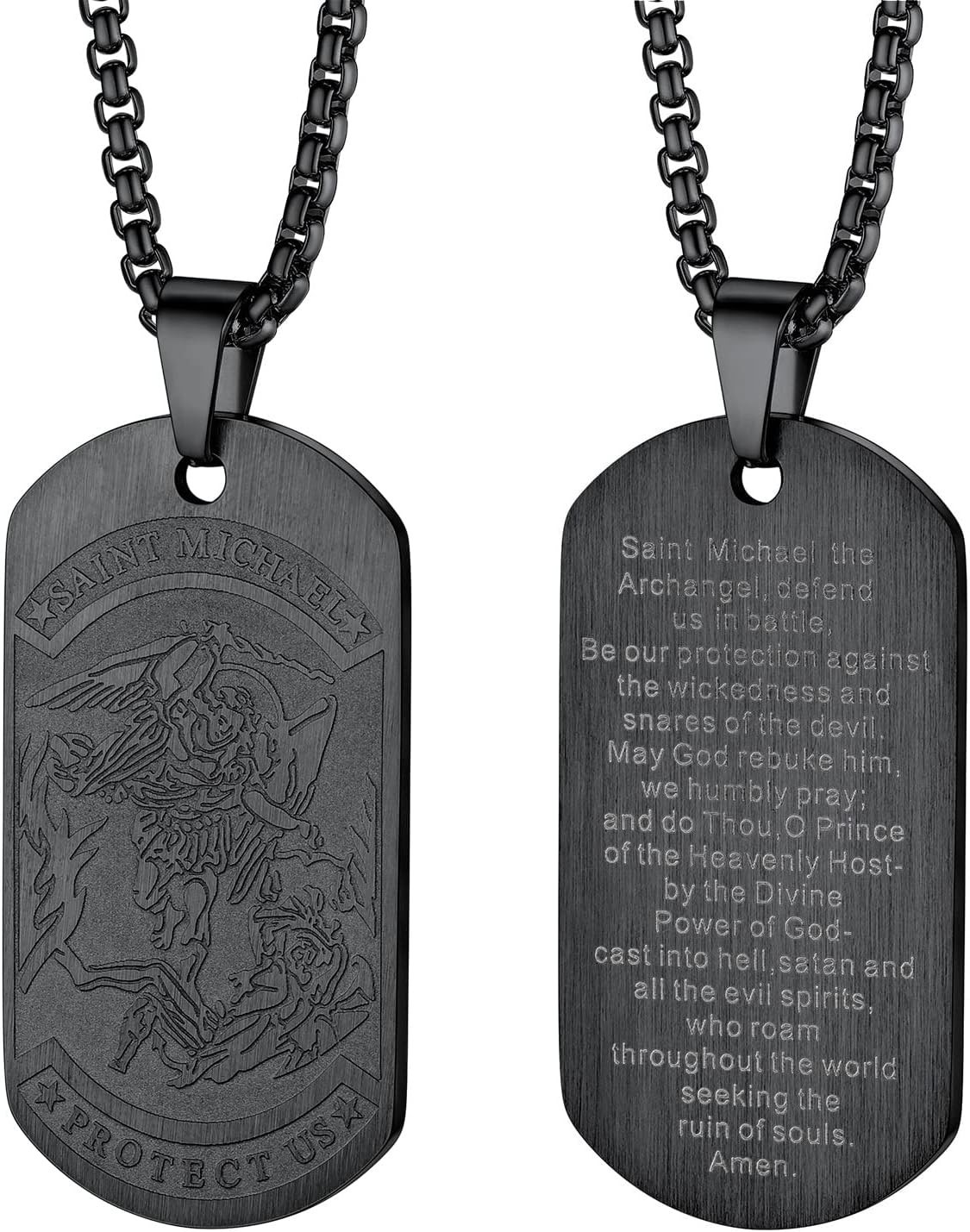 Men’s Black Plated St. Michael Necklace with Box Length 22-24 Inches