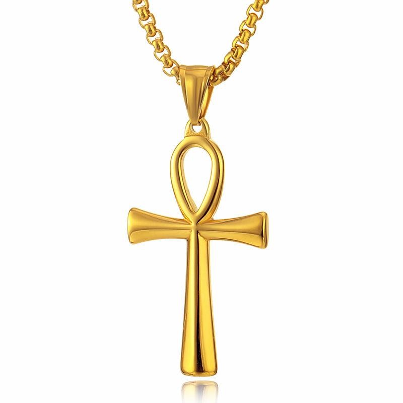 3pcs Stainless Steel Egyptian Necklace Cross Pendant Waterproof Unisex Chain