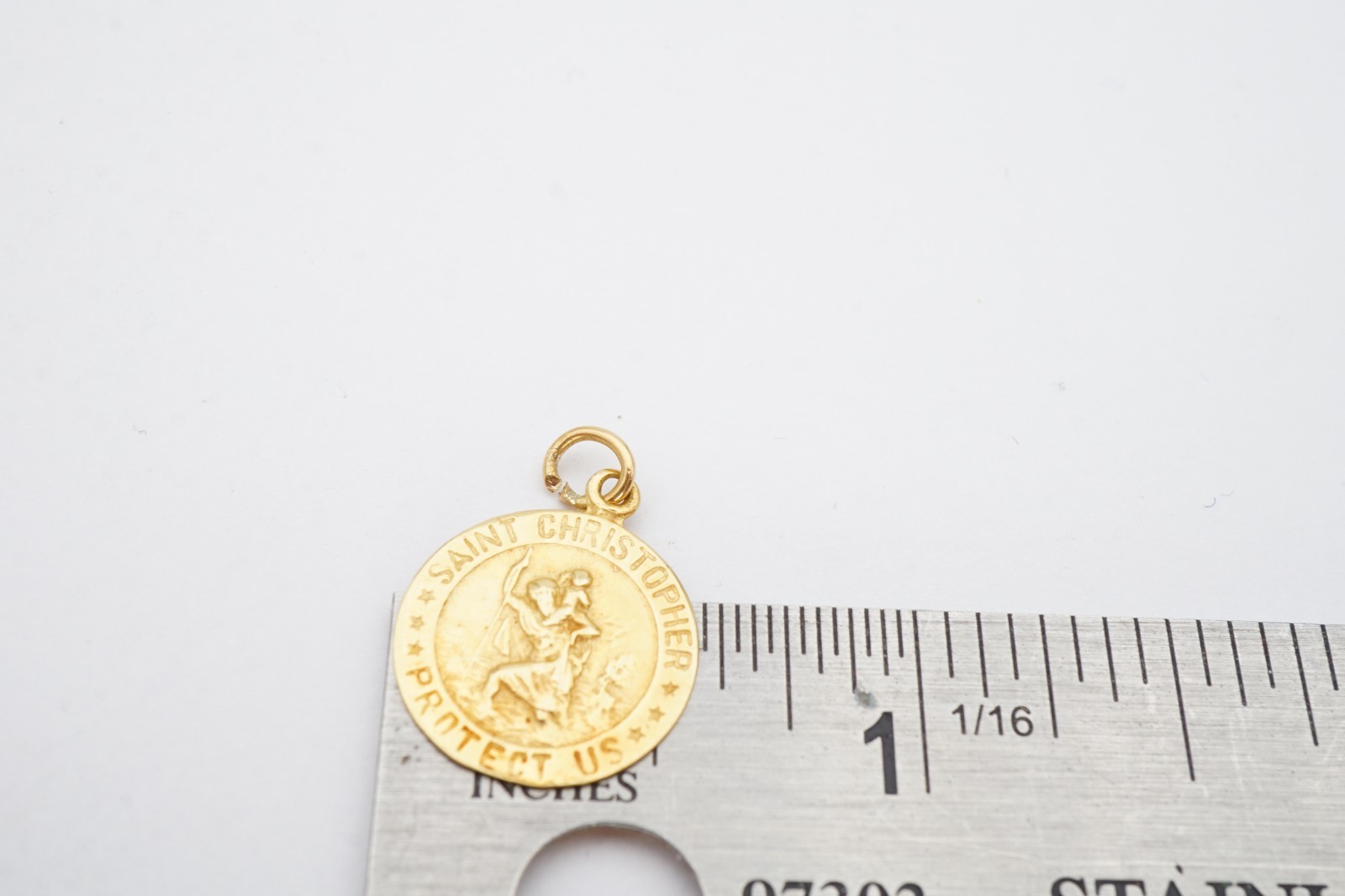 Vintage 14k Yellow Gold Saint Christopher Protect Us Religious Medal