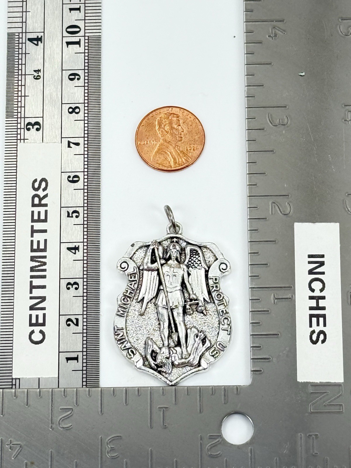 Catholic Saint Michael Silver Tone Shield Large Religious Medal Pendant