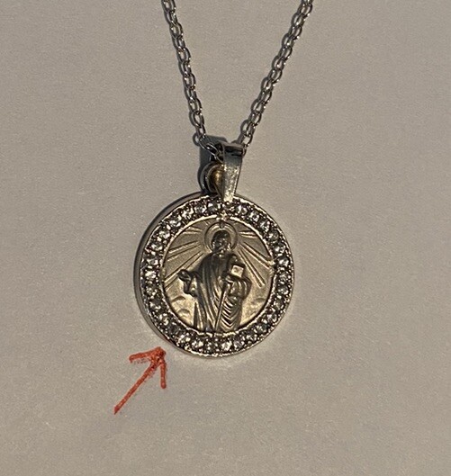14K White Gold Lab-Grown White Sapphires St. Jude Medal Necklace