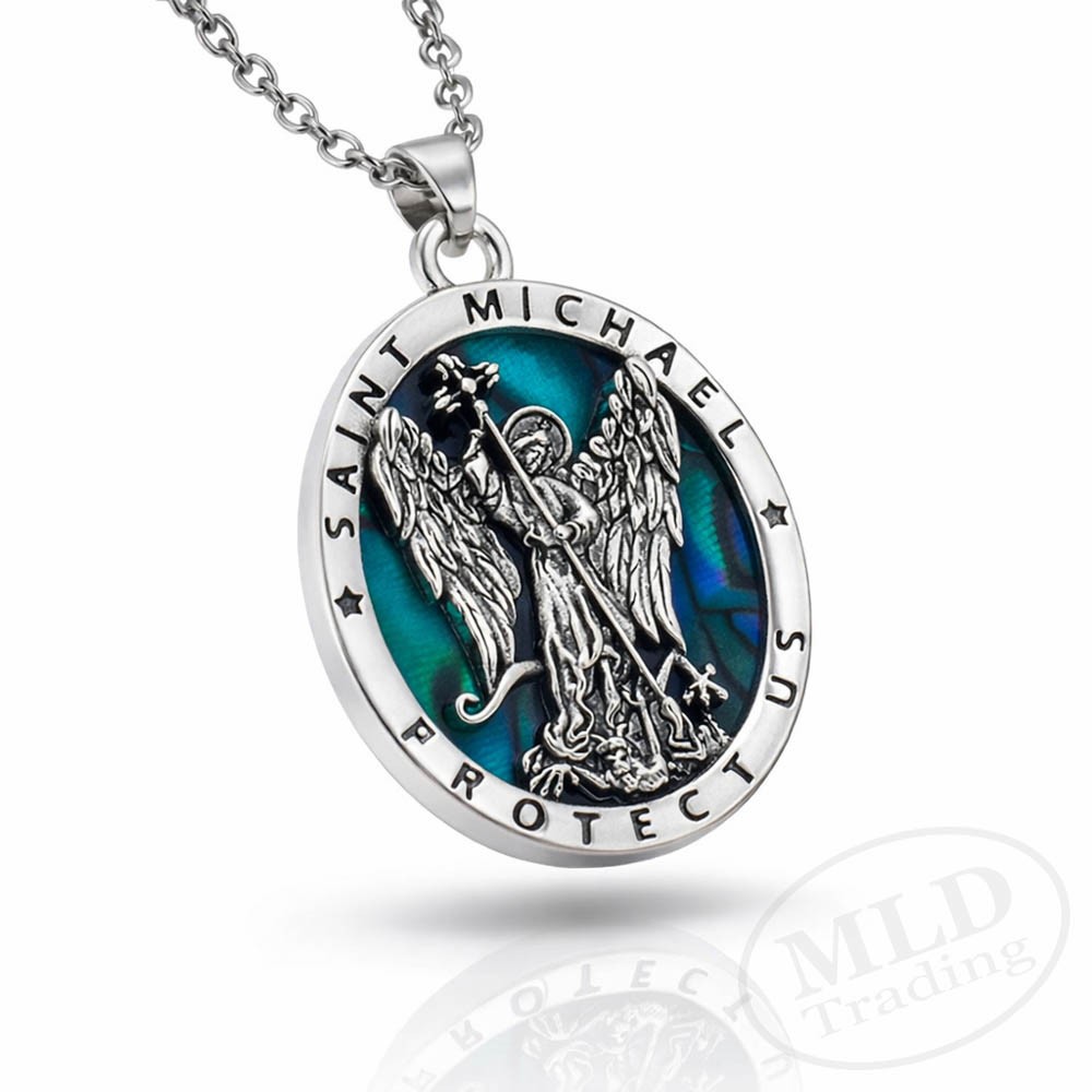Saint St Michael Protector Pendant Necklace – Stainless Steel Chain, Angel Medal