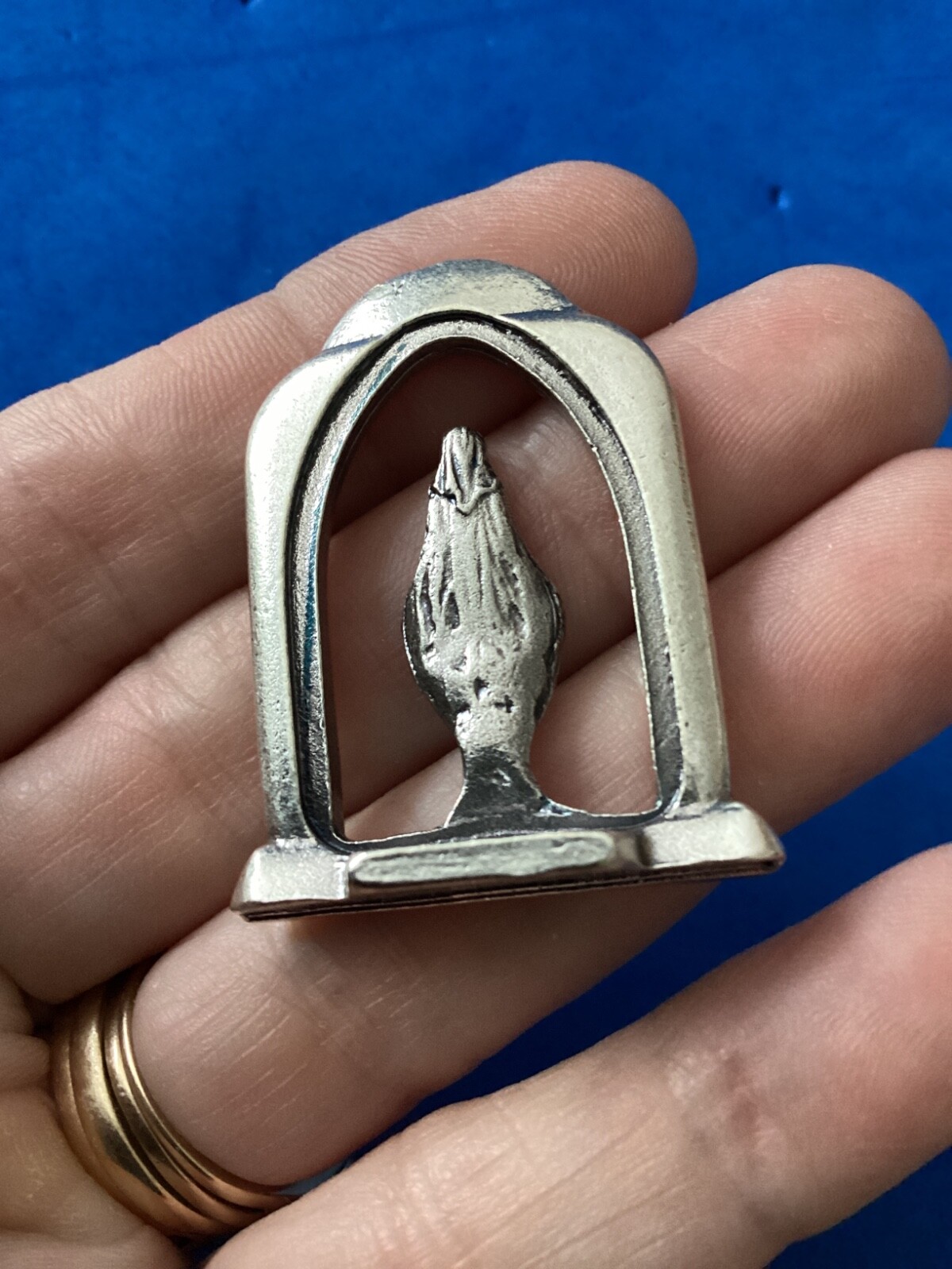Our Lady of Grace Miraculous Silver Metal Saint Table Top Icon 2-5/8”