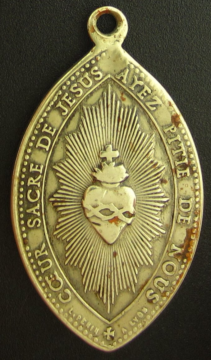 Vintage Mary Medal Catholic Signed PENIN LYON Immaculate Conception Jesus