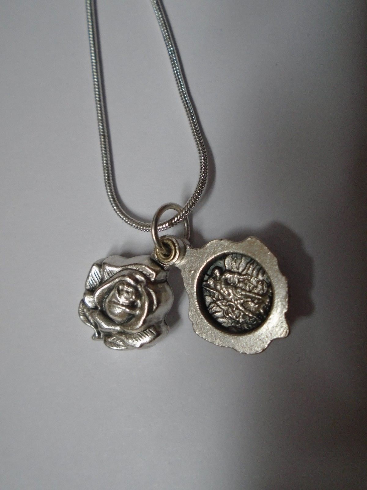 Silver St Michael Rose Locket Medal Pendant 925 Sterling Chain Necklace +card