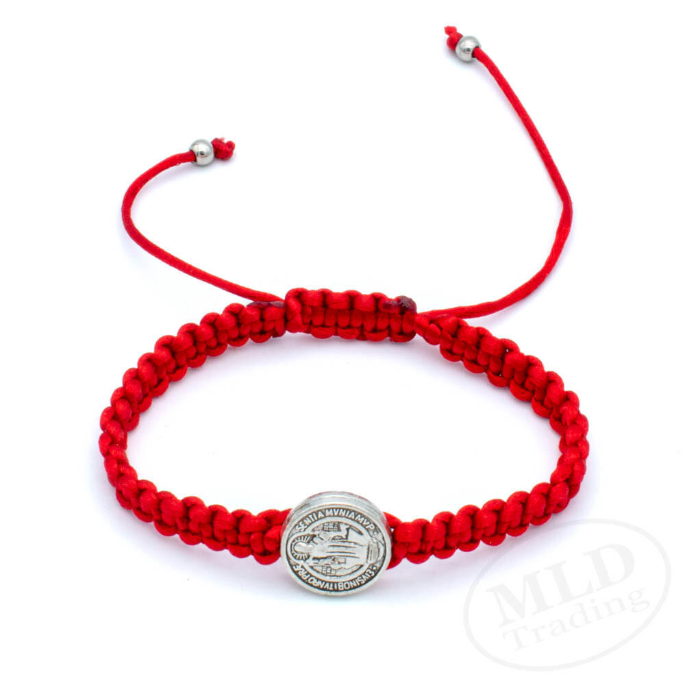 Silver Saint St Benedict Medal Red Unity Bracelet Pulsera Roja De San Benito